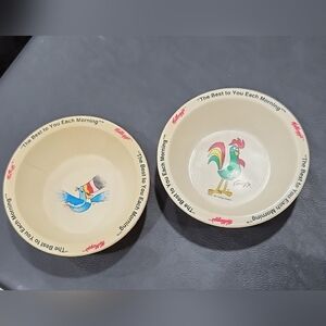 KELLOGG'S VINTAGE CEREAL BOWLS with ROOSTER and TOUCAN
